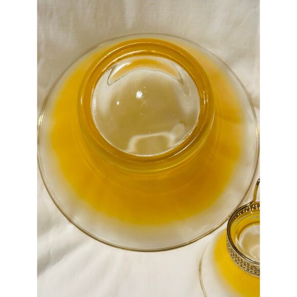 Vintage Anchor Hocking Chip & Dip Bowl Set Frosted Yellow 2 Tier MCM Party 60s - Picture 11 of 15